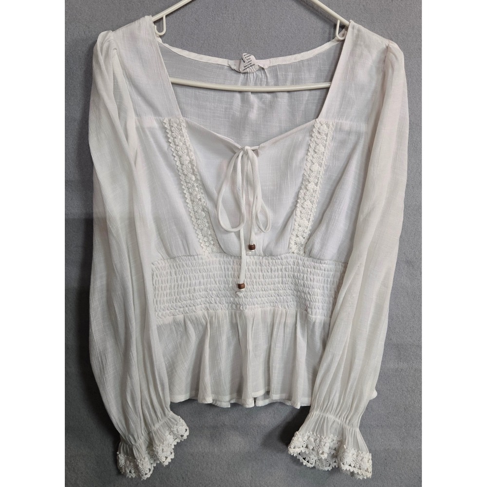 L.I.F.E. Love Is For‎ Eternity Boho Peasant Blouse White Lace Size 8